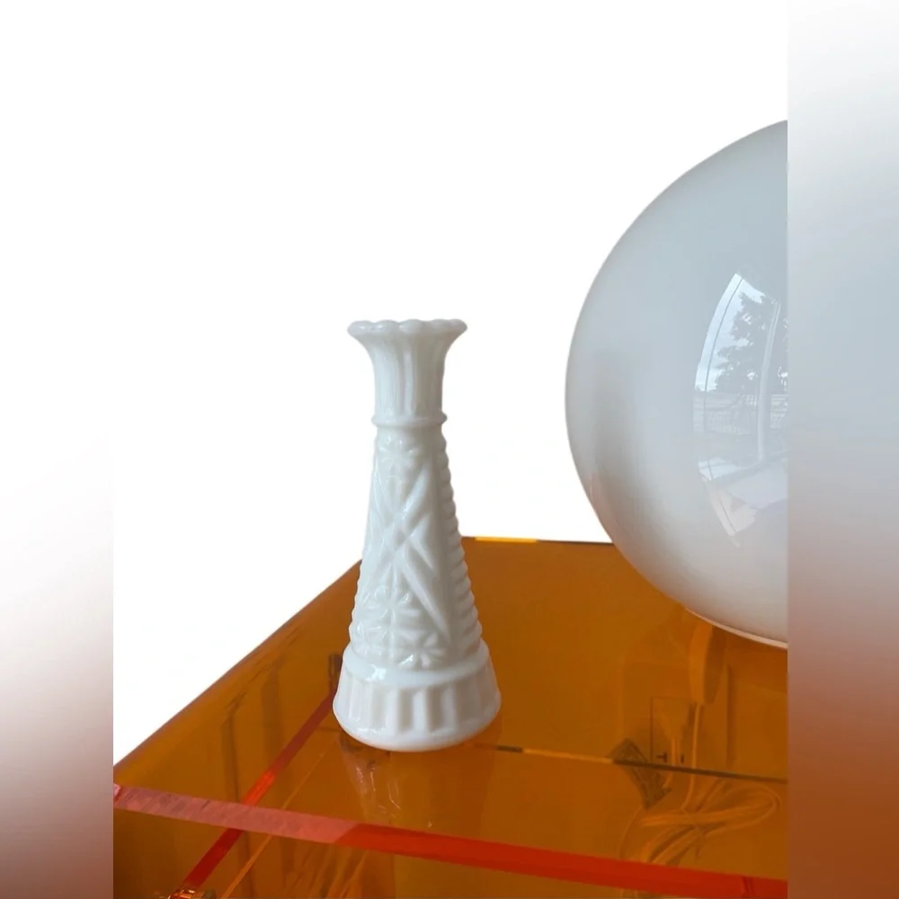 Small Milk Glass Vase - Anchor Hocking “stars and bars” collection